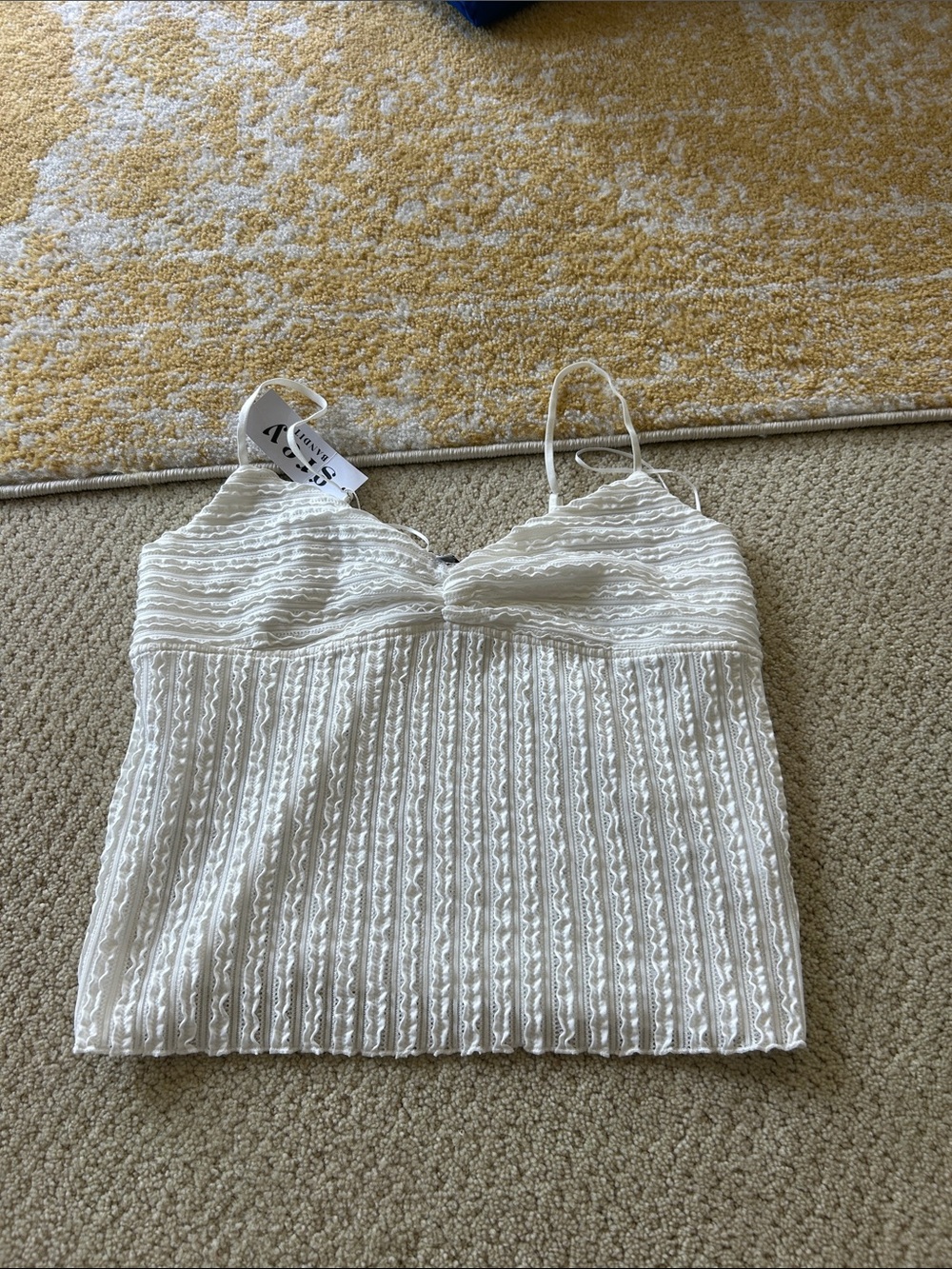 Women's White Lace-Textured Cami Tank Top with Spaghetti Straps
